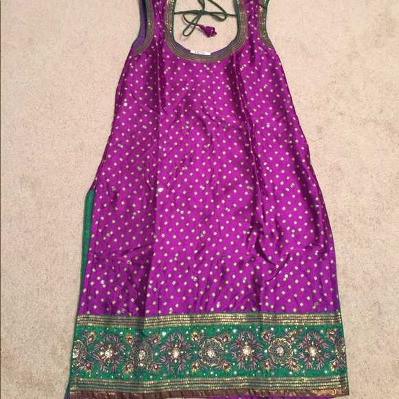 Purple/green/ bhandhni chudidar - Picture 4 of 7